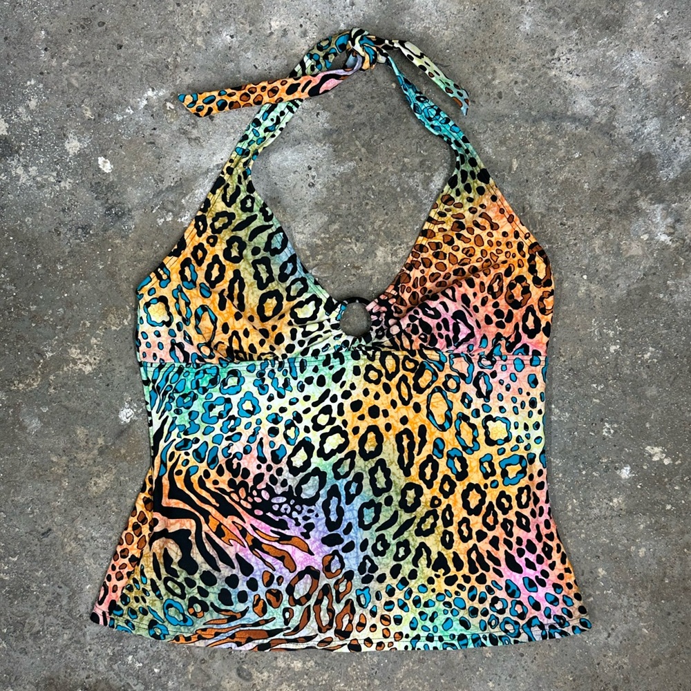 Rainbow Ombre Leopard Halter Swim Top